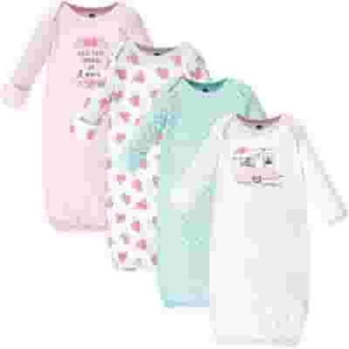 Hudson Baby Infant Girl Cotton Long-Sleeve Gowns 4pk, Pink Happy Camper, 0-6 Months