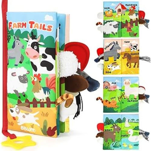 Baby Books Toys, Touch and Feel Crinkle Cloth Book with Teether for Infant, Baby Toys 0-3-6-12-18 Months, Early Development Stroller Soft Toys, Shower Gifts Stocking Stuffers for Boy Girl