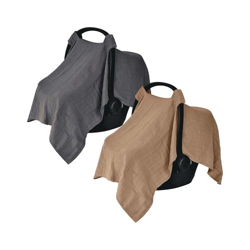 Car Seat Cover Baby - Organic Cotton - Carseat Covers Baby - Carseat Cover - Car Seat Canopy - Carseat Canopy - 100% Muslin Cotton, 43" x 32" 2-Pack (Soft Grey/Natural)