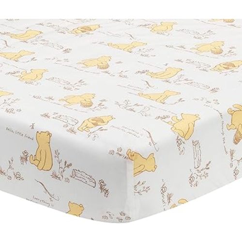 Lambs & Ivy Disney Baby Storytime Pooh 100% Cotton Fitted Crib Sheet - White