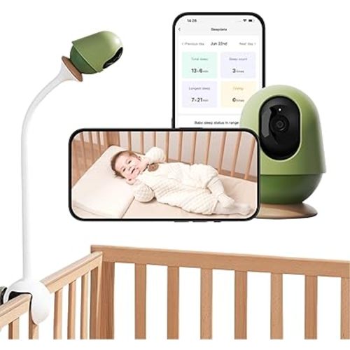 Smart WiFi Baby Monitor 3K HD with Virtual Safety Fence, No Subscription, Night Vision, AI Tracking, Cry & Covered-Face Alerts,Baby Camera with SD Storage & Cloud Backup (Calming Green)