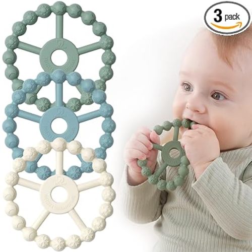 3 Pack Ring Teether Baby Infant Toys, Baby Essentials, Silicone Teething Ring Toys for Babies 0-6 Months, Seposeve Toddler Teethers 6-12 Months 12-24 Months, Infant Teething Relief, Green Blue White