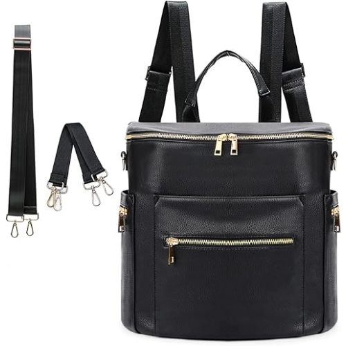 Diaper bag, Leather Diaper Bag Backpack by MF Store, Diaper Backpack with Laptop Sleeve,Changing Pad,Wipes Pouch,Stroller Straps and Insulated Pockets