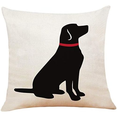 XUISWELL Black Labrador Retriever with Red Collar Cotton Linen Throw Pillow Cover, Dog Lover Gifts, Cushion Case for Sofa Bed Home Decor 18 x 18 Inch