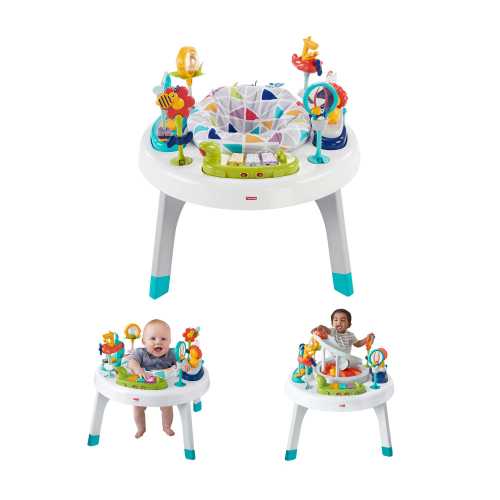 Fisher-Price Sit-to-Stand Activity Center with Musical Learning Toys and Seat, Baby to Toddler Spin ‘n Play Safari Table