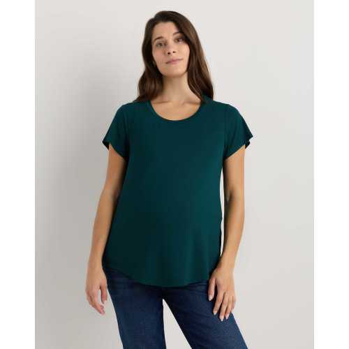 Bamboo Jersey Nursing Scoop Neck Tee - Maternity in Nocturnal Green