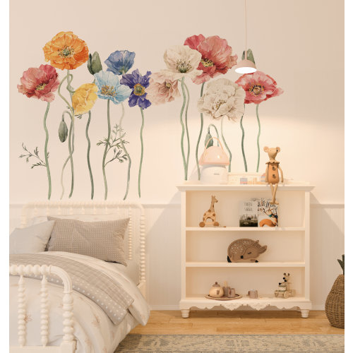 Flowers wall decals, Poppy Wall decals, wildflower decal, nursery wall decals,