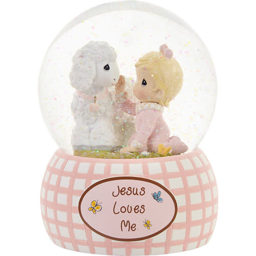 Baby Gifts, “Jesus Loves Me”, Snow Globe, Resin, Girl, #102403
