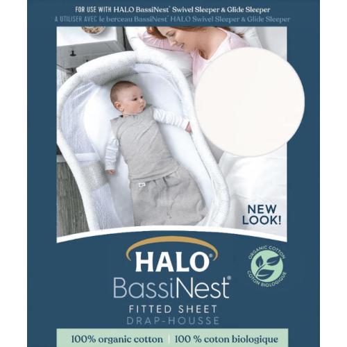 HALO - Bassinest Fitted Sheet | 100% Organic Cotton -White - white ,
