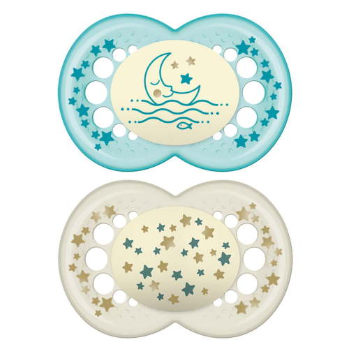MAM Night Silicone Pacifier 6+ Months, Glow in the Dark, Assorted Colours, 2 PACK, MAM Night Silicone Pacifier, 6+ Months 2 Pack