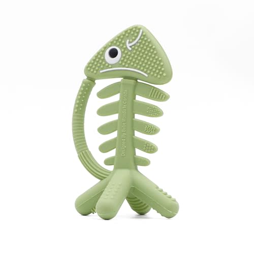 3in1 Infant Toys, Baby Teething Toys 3-6 6-12 Months, Teethers for Babies 3-6-12 Months, for Teething Relief, Baby Teether Gift, Silicone,Sensory, Baby Toys 0-6 Months,USA Patent Pending,Fish,(Olive)