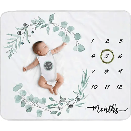 Baby Milestone Blanket for Boys & Girls | Soft Monthly Picture Blanket for Newborn | Eucalyptus Nursery Decor | Photo Prop Blankets Gender Neutral 45"x40"