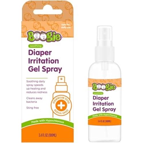 Boogie Hypochlorous Acid Diaper Irritation Gel Spray, Baby Essentials for Diaper Rash, Soothing Cleansing Spray, 3.4oz