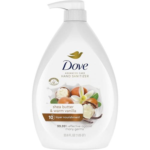 Dove Shea Butter Advanced Care Shea Butter & Warm Vanilla Hand Sanitizer for Soft, Smooth Skin, 99.99% Effective Against Many Germs, 33.8 oz