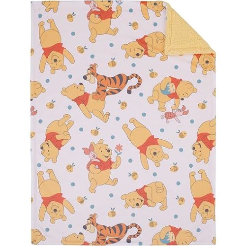 Disney Winnie The Pooh Summertime Fun Yellow, Orange, and White Super Soft Sherpa Baby Blanket