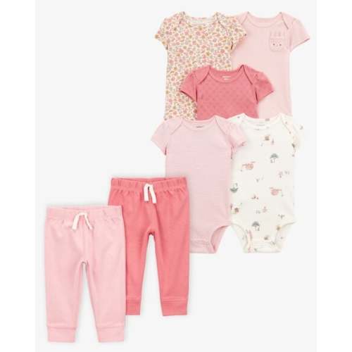 Baby 7-Piece Short-Sleeve Bodysuits & Pull-On Pants Set - Pink | Carter's