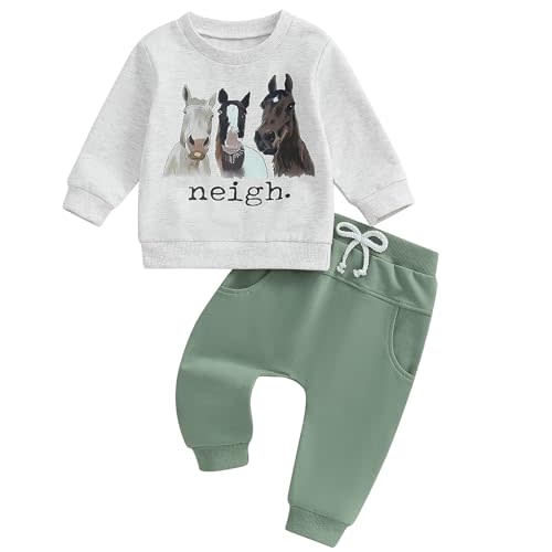 Pudcoco Toddler Baby Boys Girls Fall Clothes Farm Animal Outfit Horse Cow Chicken Sweatshirt and Jogger Pants Set