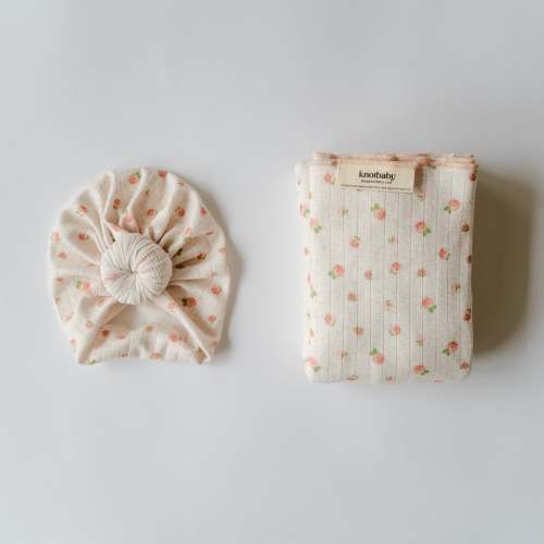 Headwrap and Swaddle Set in Peachy Keen
