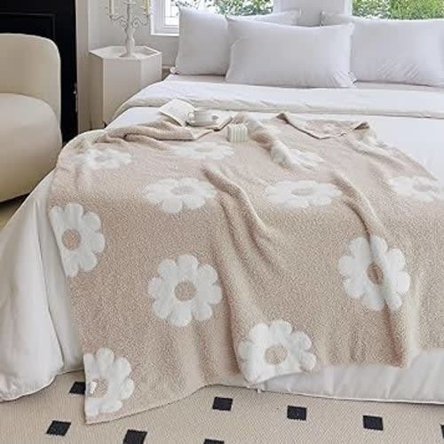 NIDITW Ultra Soft Cozy Green Plants Sunflower Light Khaki Throw Blanket Microfiber Flowers Daisy Knitted Blanket Lightweight Fluffy Fleece Blanket for Home Sofa Couch 50x60 Inches (Light Khaki)