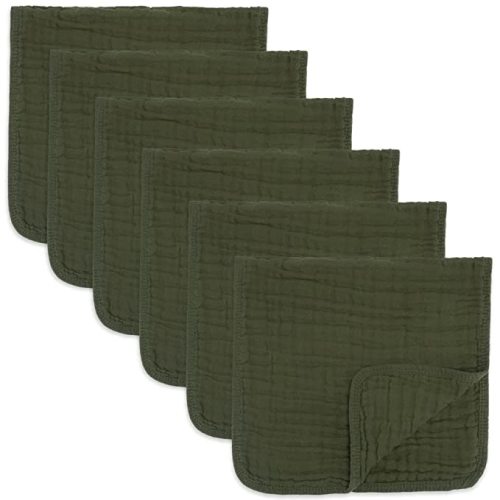 Comfy Cubs Muslin Burp Cloths Large 100% Cotton Hand Washcloths for Babies, Baby Essentials 6 Layers Extra Absorbent and Soft Boys & Girls Baby Rags for Newborn Registry (Kelp, 6-Pack, 20" X10") - 6-Pack 20"X10"