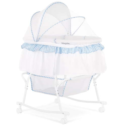 Dream On Me Lacy Portable 2-in-1 Bassinet & Cradle in Blue and White, Lightweight Baby Bassinet