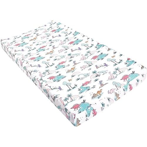 Hudson Baby Unisex Baby Changing Pad Cover, Pink Dinosaur Adventures, One Size