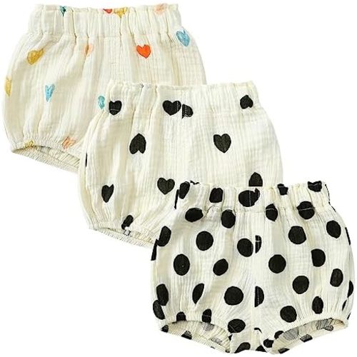 3PC Shorts Set Newborn Baby Girls Boys Pants Cotton Linen Blend Cute Floral Bloomers Triangle Shorts
