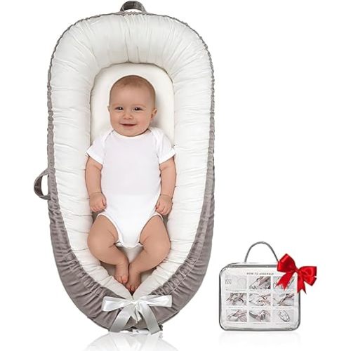 Baby Lounger | Organic Cotton Infant Lounger | Reversible, Adjustable & Portable Floor Lounger | Soft, Breathable, Washable Cover