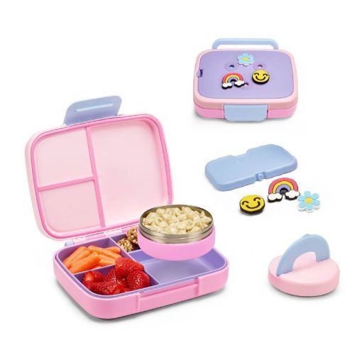 Ello Benni Kids Insulated Bento Lunch Box with Leakproof Thermos, 4 Compartments, Hot/Cold Compatible - Blue