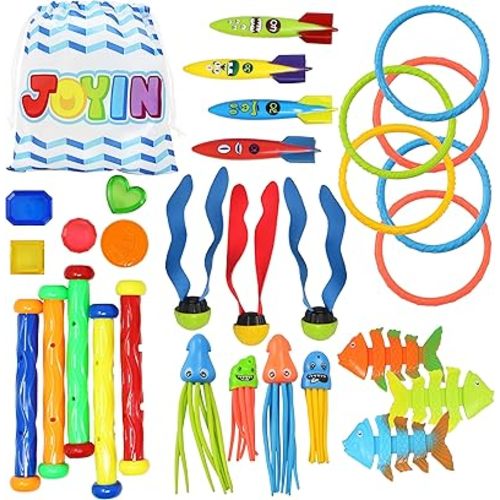 JOYIN 30 Pcs Diving Pool Toys for Kids Ages 3-12 Jumbo Set with Storage Bag Pool Games Summer Swim Water FishToys