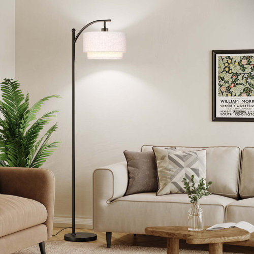 Ebern Designs 62.8“ Double Linen Drum Lampshade Arc Floor Lamp & Reviews | Wayfair