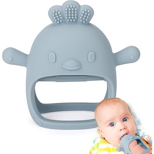Socub Silicone Baby Teether Toy for Infants 3+ Months, BPA Free Anti-Drop Silicone Mitten Teething Toy for Soothing Sore Gums, Baby Chew Toys for Sucking Needs, Dusty Blue