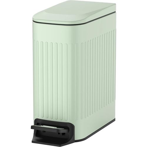 TIPGO Small Bathroom Trash Can with Lid Soft Close, 6 Liter / 1.6 Gallon Stainless Steel Garbage Can with Removable Inner Bucket, Foot Pedal, Slim Trash Cans for Bedroom, Office, Kitchen (Green)