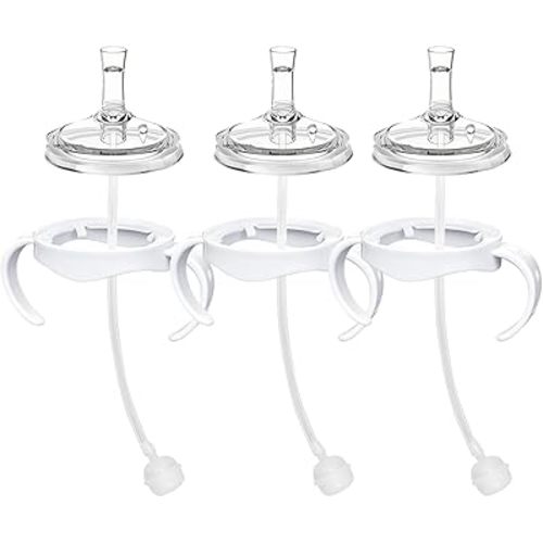 Sippy Cup Conversion Kit Compatible with Philips Avent Natural Baby Bottles, Soft Straw top and Weighted Ball Sippy Cup Transition Kit with Handles, 8m+ Pack of 3