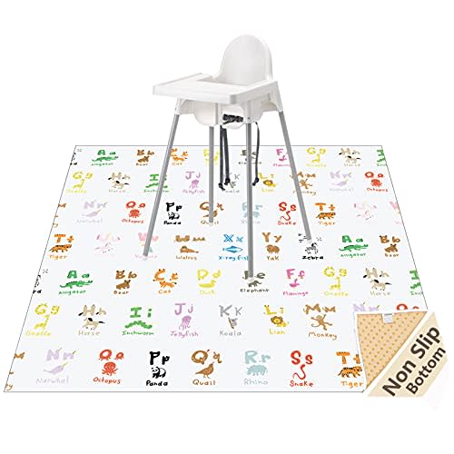 WOMUMON 51" Splat Mat for Under High Chair/Arts/Crafts, Baby Washable Spill Mat Waterproof Anti-Slip Floor Splash Mat, Portable Play Mat and Table Cloth