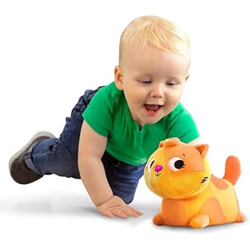 B. Toys - Plush Crawling Cat - Interactive Meowing Plush with Movement & Sounds - Washable Tummy Time Toy for Babies & Toddlers - 1+