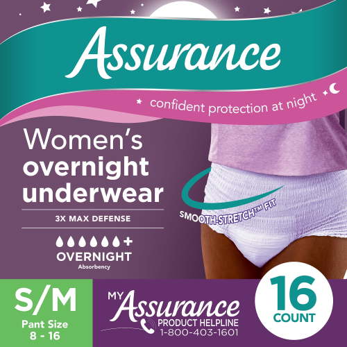 Assurance Women's Incontinence & Postpartum Underwear, Small / Medium, Overnight, 16 Count