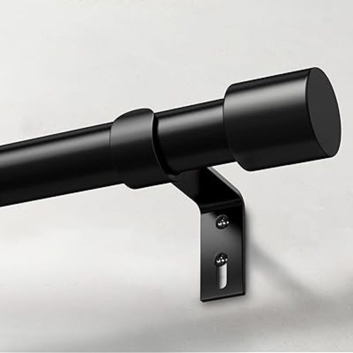 Heavy Duty Curtain Rods for Windows 66 to 120 Inch, 1 Inch Black Curtain Rods for Outdoor, Farmhouse, Bedroom, Kitchen, Living Room, Adjustable Easy Install Drapery Rod (A2,Black,30"-120")