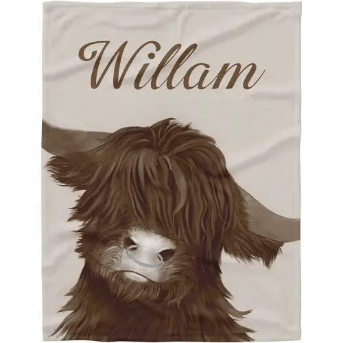 Personalized Highland Brown Cow Baby Blanket with Name for Girls Boys Custom Nursery Kids Blankets for Baby Shower Birthday Gifts Customized Baby Throw Soft Fleece 30 x 40 inch
