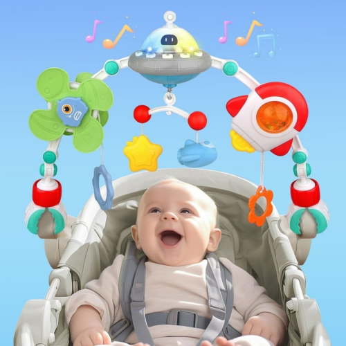 FVLOENG Car Seat Toys,Baby Stroller Arch Bar Toy,Activity Crib Mobile Musical Toddler Toy, Bassinet Ideal Infant Boys Girls Sleep for Travel Newborn Sensory Toy 0-24 Months Gift(Blue)