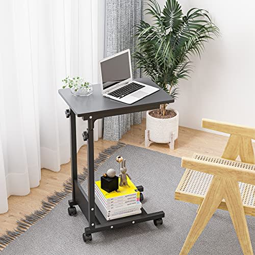 Furist Hospital Bed Table Over Bed Table with Wheels Adjustable Height Sofa Side Bedside Table, Rolling Hospital Table, Over Bed Table C Table Mobile Computer Desk Laptop Table (Black)