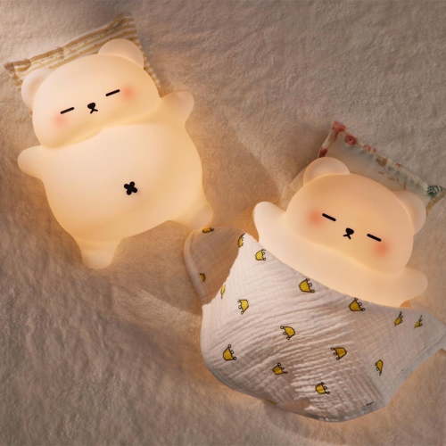 Snoring Bear Night Light for Kids - 3 Adjustable Snoring Sounds with Breathing Belly Motion, 3-Level Dimmer, 30-Min Auto Off, Soft Touch Baby Sleep Soother