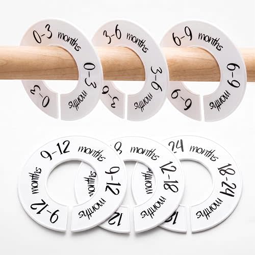 Pro Goleem Baby Closet Dividers Unisex Baby Closet Organizer for Nursery Baby Clothes Size Age Dividers Fits 1.5" Rod 6 PCS