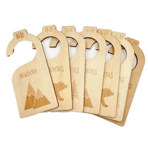 Baby Wardrobe Divider 7Pcs/Set Wooden Nursery Clothes Divider Baby Hanger Organizer Animal Pattern Baby Gift (Wood)