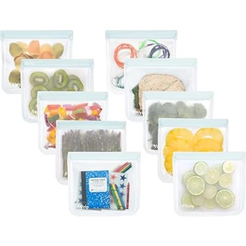 (re) zip 10-Pack Reusable Sandwich Lunch Bags | BPA-Free, Food Grade, Leakproof, Freezer Safe, Dishwasher Safe, Travel Friendly | 3.5 Cup / 28-Ounce | Clear