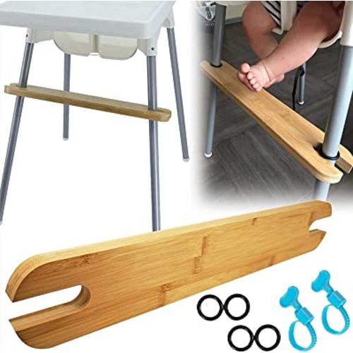 HANH High Chair Footrest, Non-Slip Natural Bamboo Wooden Footrest Compatible with IKEA Antilop High Chairs, Adjustable HighChair Foot Rest for Baby HighChair Accessories (Rounded Corners)