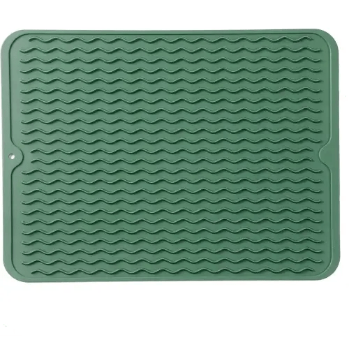 Silicone Dish Drying Mat for Multiple Usage,Easy clean,Eco-friendly,Heat-resistant Silicone Mat for Kitchen Counter or Sink,Refrigerator or drawer liner Green L 16 inches x 12 inches