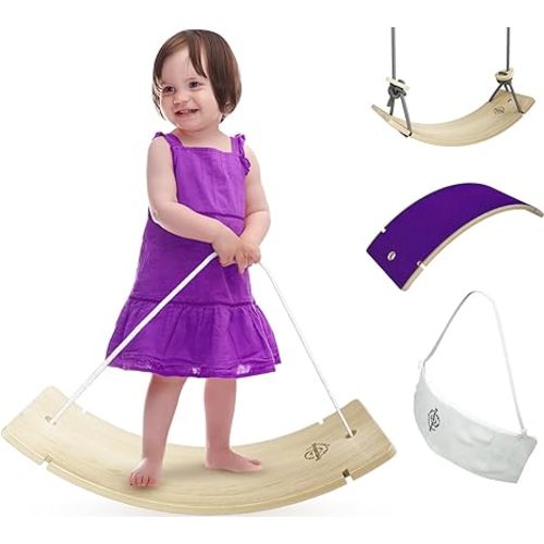 Balance Board Wobble Board – Waldorf Rocker w/Canvas Bag for Storage