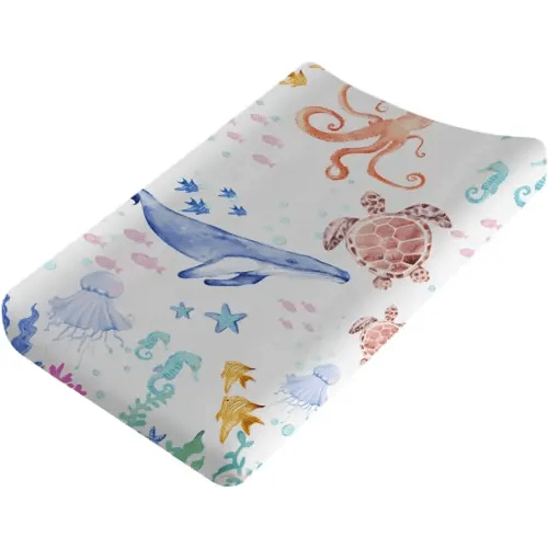 Sea Animals Changing Pad Cover Ocean Animals Corals Sea Weeds Baby Nursery Diaper Changing Pad Sheets for Boys Girls Soft Breathable Stretch Fitted Changing Mat Cover 32''x16''
