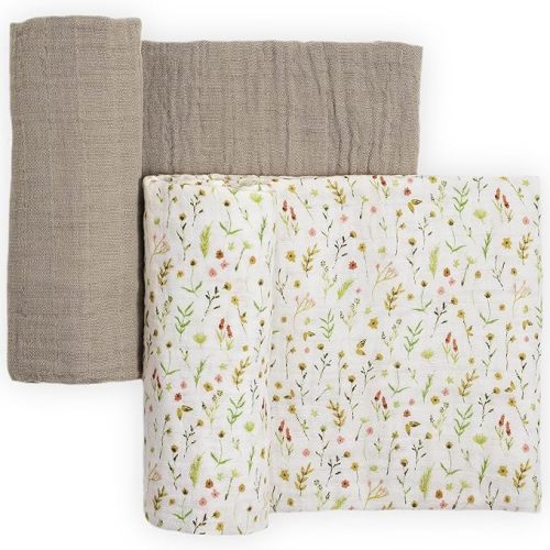 Little Unicorn 100% Natural Organic Cotton Muslin Swaddle Blanket 2 Pack | Giftable Set of 2 swaddles (Floral Field)